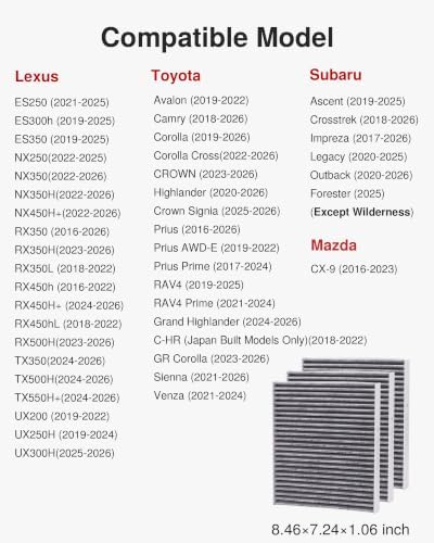 Puroma 3 Cabin Air Filter Activated Carbon for CP157 CF12157 Lexus Toyota