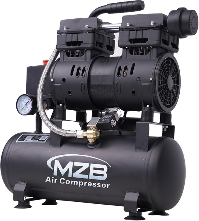 MZB 2.4 Gallon 1.0HP Ultra Quiet Air Compressor 110V/60Hz 5.65CFM, MAX 115PSI Steel Tanks Oil-Free 65 dB Noise Level Air Compressor for Spray Painting, Auto Repair, Carpentry Decoration
