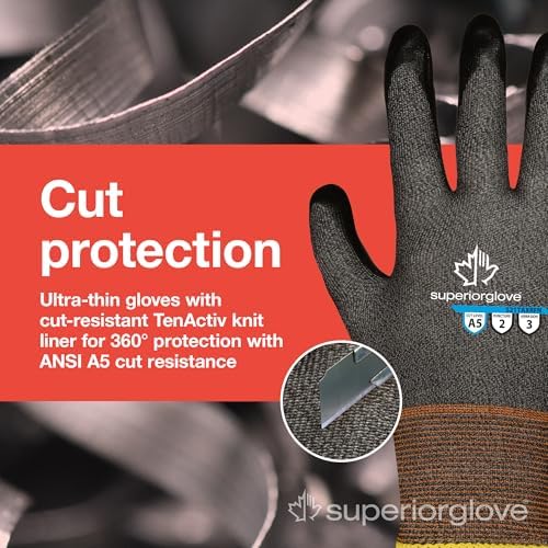 Superior Glove Cut Resistant Work Gloves with Ultra-Thin Touchscreen Friendly Palm Coating - S21TAXRFN (12 Pairs)