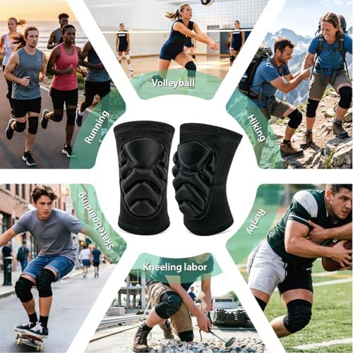 Thick EVA Foam Anti-Collision Knee Pads, Reinforced Elastic Cuff Non Slip Knee Sleeve for Volleyball Basketball Construction Gardening Work, Breathable Moisture Wicking Protective Kneepads for Men Women 2 Pack (L)