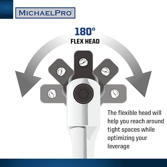 MichaelPro MP007003 1/2" Drive Extension Breaker Bar/Flex Handle, 18” Length, Connect Your Ratchet with this Breaker Bar, Rotating Flex Head (18” Length)