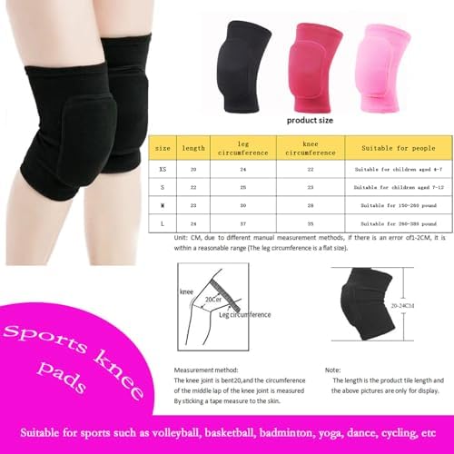 Anti slip sponge, soft and breathable men's, women's, girls', and children's black knee pads suitable for sports scenes such as volleyball, football, dance, yoga, wrestling, running, cycling, etc (Black, X-Small)