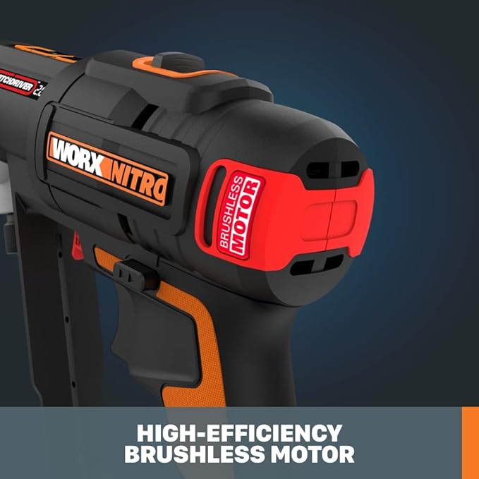 Worx Nitro 20V SwitchDriver 2.0, 2-in-1 Brushless Cordless Drill Driver, Dual 1/4" Chucks, Compact Cordless Drill with Digital Torque Setting - WX177L.9 (Tool Only), Black Orange