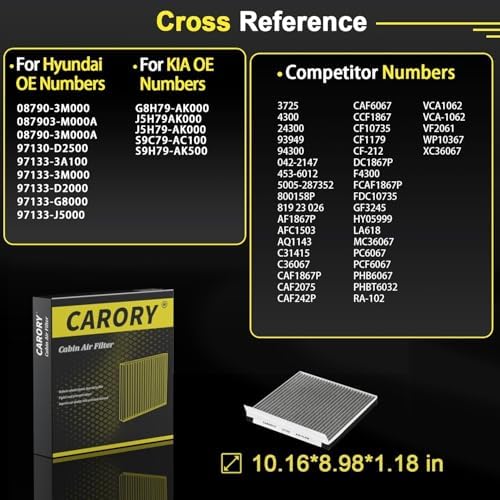 CARORY Cabin Air Filter w/Activated Carbon for Kia Telluride 2020-2023, Hyundai Santa Fe 2019-2020, Genesis GV70 2022-2025, GV80 2021-2025, G70 2019-2023, G80 2017-2025, and More, CF735
