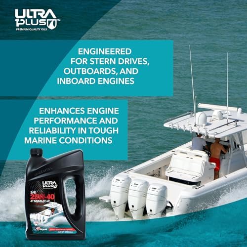 ULTRA 1PLUS U1P-Aqua SAE 25W-40 Synthetic Blend 4T Marine Engine Oil NMMA FC-W (Gallon) (Pack of 4)