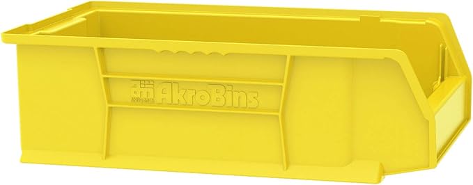 Akro-Mils 30280 Super-Size AkroBins Plastic Storage Bins, Space-Saving Stackable Bins for Garage, Classroom, Warehouse Organization, 20" L x 12" W x 6" H, Yellow, 4-Pack