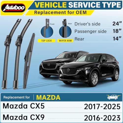 AUTOBOO Silicone Windshield Wiper Blade Replacement for Mazda CX-5