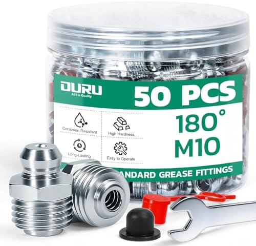 OURU M10 Metric Grease Fittings Kit, Straight with Caps & Wrench(10mm)