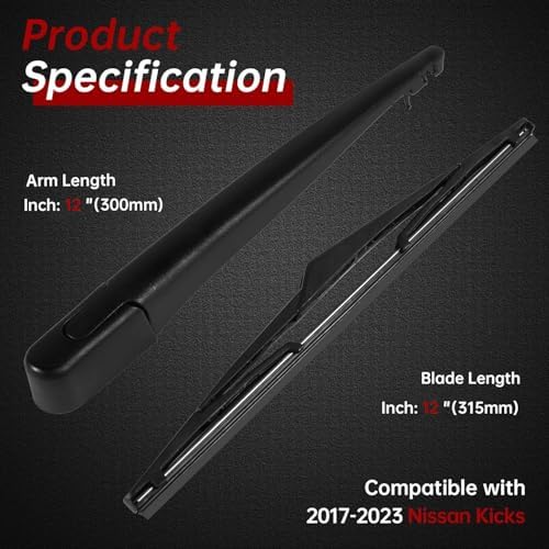 OTUAYAUTO Rear Windshield Wiper Arm Blade Set - Replacement for Nissan Kicks 2017-2023 - Factory Style Back Wiper Cover Accessories Assembly for Rear Window