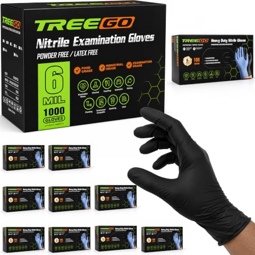 TREEGO Black Nitrile Gloves Large, 6 Mil Disposable Gloves, 1000 Count