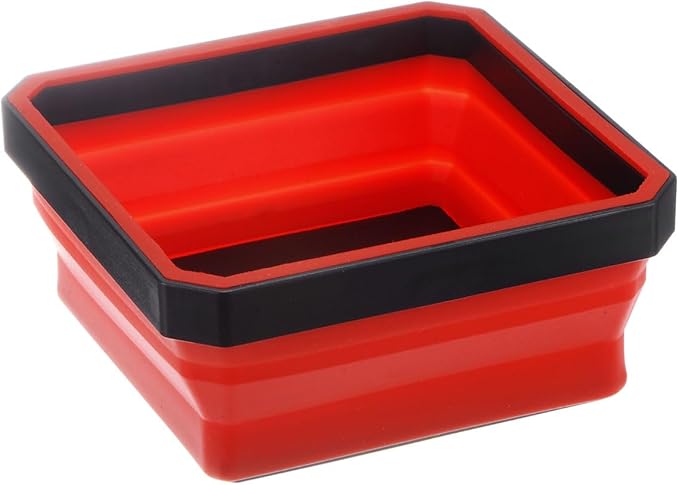 HARFINGTON Collapsible Magnetic Parts Tray Foldable Tool Trays Square Small Metal Parts Organiser for Fixing Screw Bolts Nuts Washers Pins, Red