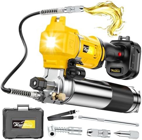 Upgraded 12800PSI Cordless Grease Gun Compatible with DeWalt 20V Battery, High-Pressure, One-Hand Operation, 39.4" Hose & 3 Couplers, Electric Grease Gun with LED Light Fits Bulk & Cartridge Grease