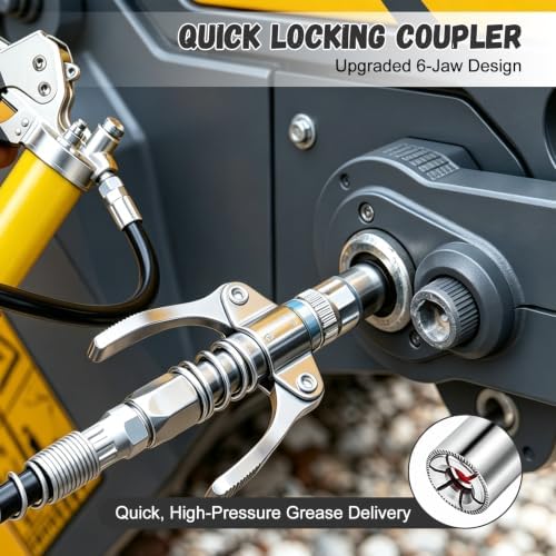 8000 PSI Grease Gun Kit,Quick-Release Coupler, 90° Adapter,14 oz