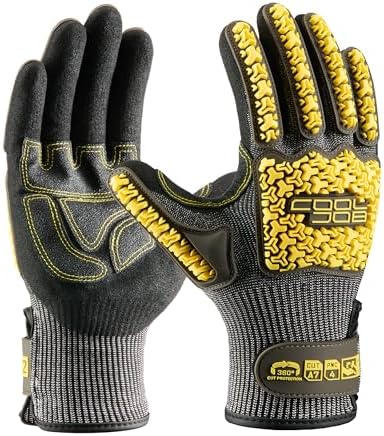 COOLJOB A7 Cut Resistant Work Gloves with TPR, Nitrile Coated Anti-Slip Impact Gloves, Touchscreen Heavy Duty Safety Mittens