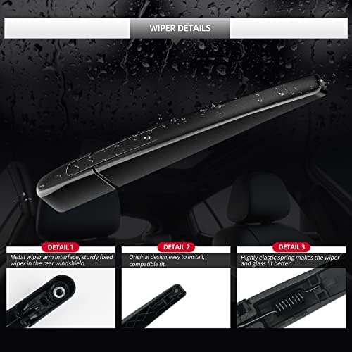 Rear Wiper Blade Assembly, Back Windshield Wiper Blades Arm Accessories Replacement for BMW X3 2018-2024, Rear Wiper Blade and Arm Set for 2018 2019 2020 2021 2022 2023 2024.