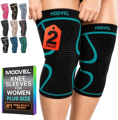 Modvel 2 Pack Knee Brace for Women - Knee Support for Walking, Knee Compression Sleeves for Pain Relief, Knee Sleeves for Women, Knee Brace for Sports, Workouts & Arthritis