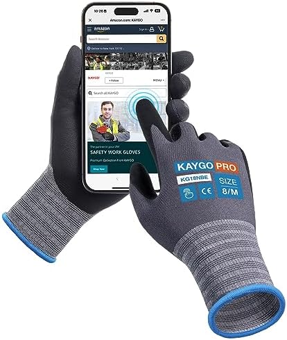 KAYGO Work Gloves, MicroFoam Nitrile Coated, Touchscreen, KG18N
