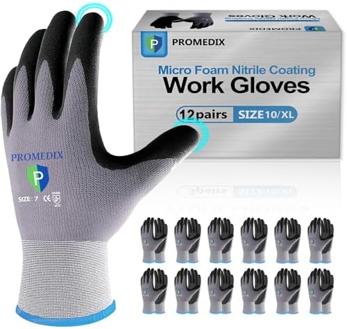 PROMEDIX P Nitrile Coated Work Gloves,MicroFoam Safety Work Gloves Men,Seamless Knit Nylon&spandex Gloves with Grip