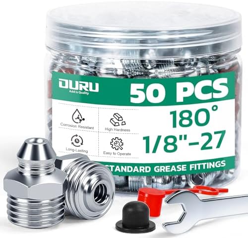 OURU 1/8"-27 SAE Grease Fittings Kit, Straight with Caps & Wrench(11mm)
