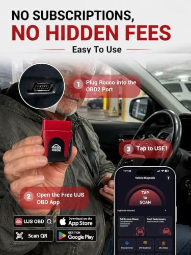 Rocco OBD2 Scanner Bluetooth for iPhone & Android, No Subscription(Red)