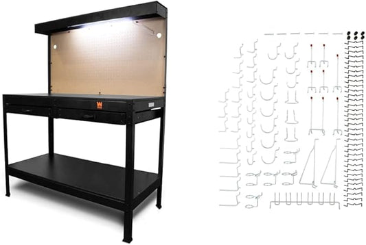 WEN 48-Inch Workbench with Pegboard Hook Kit and Overhead Light