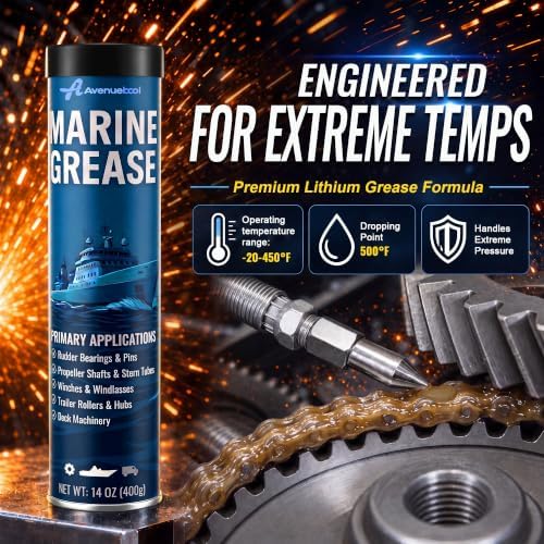 4 Pack 14 oz Marine Grease Tube, Premium Marine Grade Grease, Waterproof High Temp (0°F - 500°F) Bearing Lube for Propeller Shafts, Rudder Bearings, Trailers & Boat Maintenance
