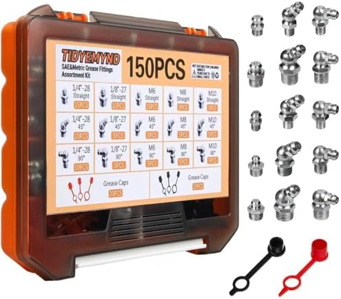150PCS Grease Fittings Kit, SAE & Metric Grease Zerk Fittings with Caps