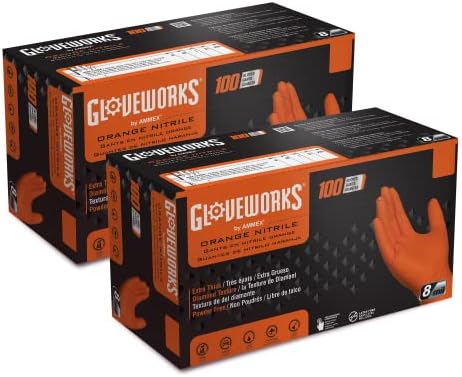 GLOVEWORKS Nitrile Gloves Disposable Orange 8 mil