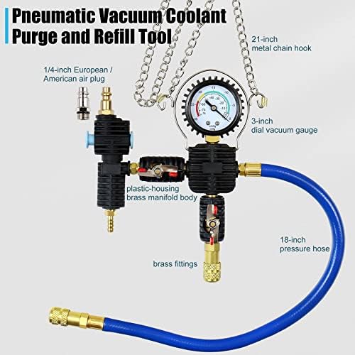Coolant Vacuum Refill Kit, Cooling System Radiator Vacuum Purge & Fill Tool Kit, Automotive Coolant Filler with Universal Adapter Hoses for Car Motorcycle Truck Airlift Use Black