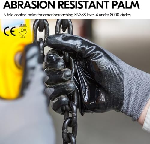 Vgo... 10Pairs Non-Slip Safety Work Gloves,Nitrile Coated (NT2110,M)