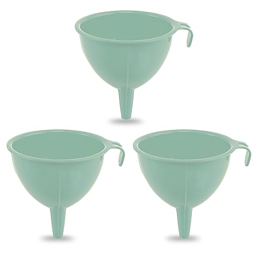 3-Piece Plastic Funnel Set - 5-Inch Diameter Kitchen Funnels for Bottles, Jars, and Lab Use (Blue)