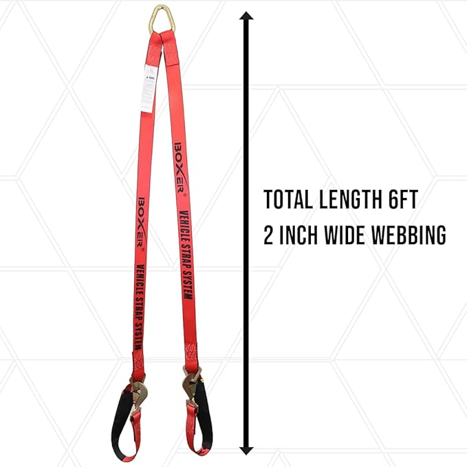 Boxer Pro Tow Straps V Bridle 2 Inch x 6 Feet with Snap Hooks, Recovery V Strap, Rollback, Car Hauler, Towing – B/S 10,000lbs Boxer Vehicle Strap Series