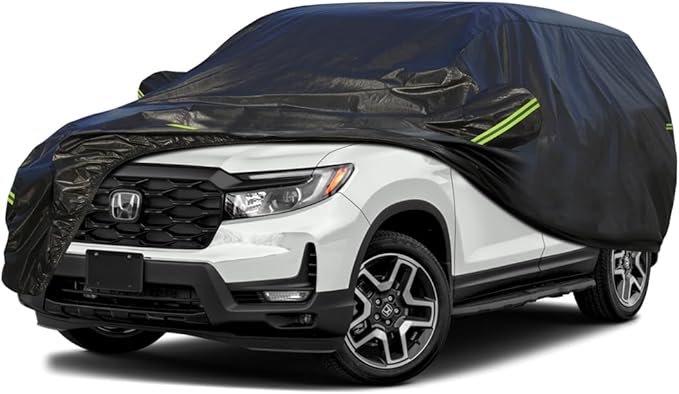 KouKou Waterproof SUV Car Cover Suitable for Honda Passport from 2019 to 2025, 7 Layers Windproof All Weather Waterproof Outdoor Cover Sun Rain UV Dust Snow Protection. Black