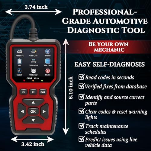 Professional OBD2 V519 Scanner - 2026 Upgraded OBDII + CAN Code Reader, Live Data, Battery Test, 40000+ DTC Library, I/M Readiness, Check Engine Light & Smog Test - All Vehicles After 1996