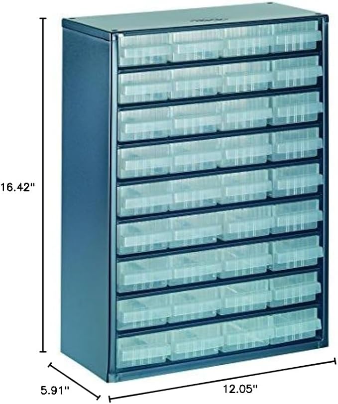 Raaco Steel Storage Cabinet, Standard 36-Drawer, Clear Polypropylene Plastic Drawer – Small Parts Organizer, Screws, Nuts & Bolts, Crafts & Hardware – Tool Cabinet for Workbench & Wall Storage (C9-36)