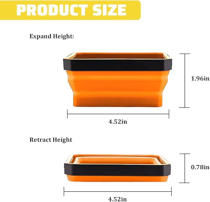 Collapsible Magnetic Car Parts Tray, Foldable Silicone Tool Tray with Magnetic Base, Double-Side Magnet Bowl for Auto Bolts, Screws, Nuts, Small Metal Parts, Universal Fit (Orange)