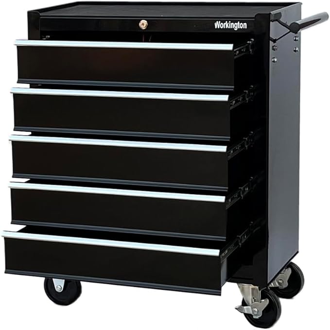 Workington Rolling Metal Tool Chest with 5 Drawers, 24" 5-Drawer Tool Chest Cabinet with Ball Bearing Drawer Slides, Steel Tool Storage Box Organizer 4101 Black