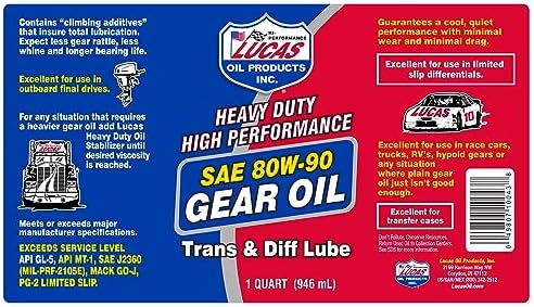 Lucas Oil 80W-90 Heavy Duty Gear Oil - 1 Quart (Pack of 2) for High Performance and Heavy-Duty Applications