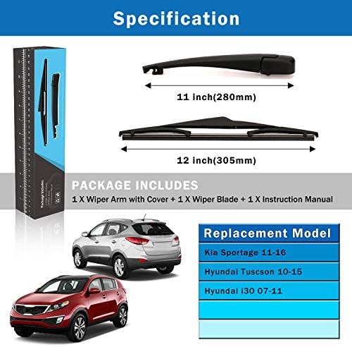 WTI Rear Wiper Arm Blade Set Compatible With Kia Sportage 2011-2016 / Compatible With Hyundai Tucson ix35 2010-2015 SUV Rear Windshield Window Wiper Kits Assembly New Replacement Accessories Parts