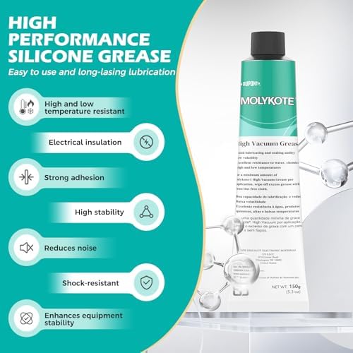 Molykote High Vacuum Grease 150g (5.3oz) Silicone Lubricant for Vacuum and Pressure Systems Rubber Elastomer Lubrication Valves Packings Seals O-Rings Water Chemical Resistance Wide Temperature