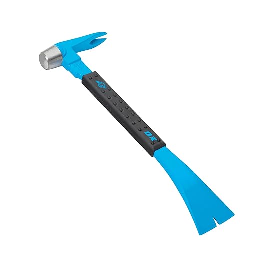 OX Tools 10" Molding Pry Bar Cats Paw Nail Puller Tool with Wide Chisel Blade - Non-Slip Grip Claw Bar with Hammer Head - for Trim and Nail Removal OX-P083110