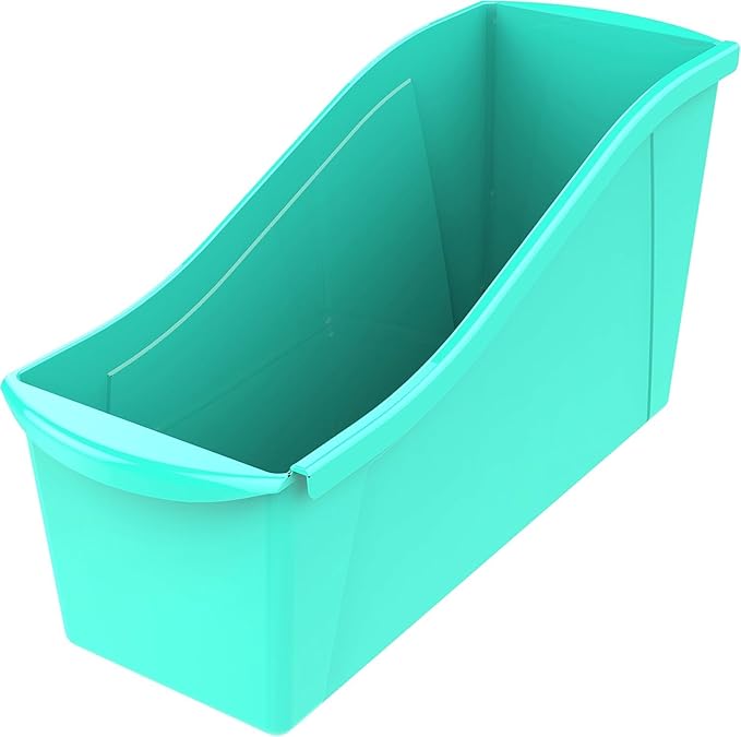 Storex Large Book Bin, Interlocking Plastic Organizer for Home, Office and Classroom, Teal, 6-Pack (71107A06C)