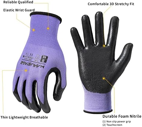 MANUSAGE Safety Work Gloves Nitrile For Men and Women, with Touchscreen Fingers, Men's Work Gloves with Grip, Mechanics Gloves (Size XL, Purple, 12-pairs)