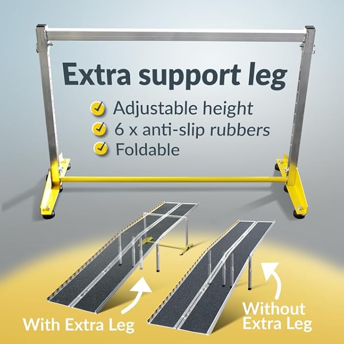 MAASTERS Wheelchair Ramp 12 Feet - Aluminum Long Portable Ramp - Loading Capacity 600 lbs - Portable 12 Foot Wheelchair Ramp with 2 Extra Support Leg