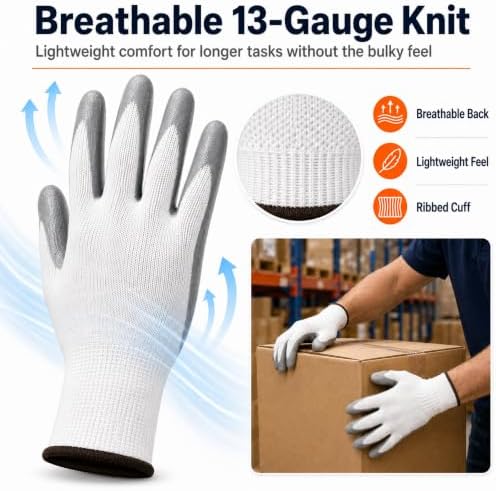 Work Gloves, Nitrile-Coated Grip for Yard Work, Moving & Warehouse, Large