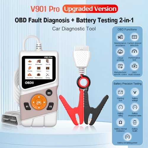 OBD2 Scanner Diagnostic Tool, Car Code Reader & Car Battery Tester for 12V Lead-Acid Batteries, OBD II Scanner, Wireless Car Scanner Diagnostic Tool, Vehicle Code Reader