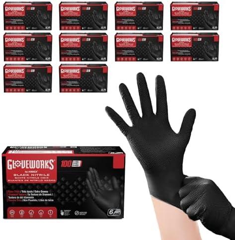 GLOVEWORKS Black Nitrile Gloves 6 Mil Diamond Textured for Mechanic Work