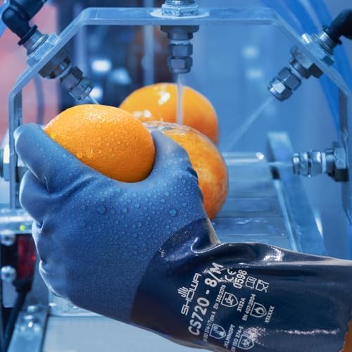 SHOWA CS720 Double Coated Nitrile Chemical Resistant Safety Gloves with Poly Liner, Food Safe, 12" Length, Large (12 Pair)