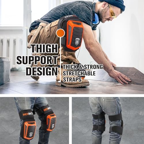 REXBETI Knee Pads for Men, Anti-slip Construction Gel Knee Pads for Work
