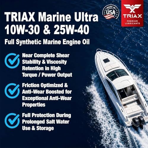 TRIAX Marine Ultra 25W-40 Full Synthetic 4-Stroke Engine Oil For Applications Requiring FC-W, API SM & JASO MA | All Inboard, Outboard, Personal Watercraft & Supercharged Marine Engines (1 Gallon)